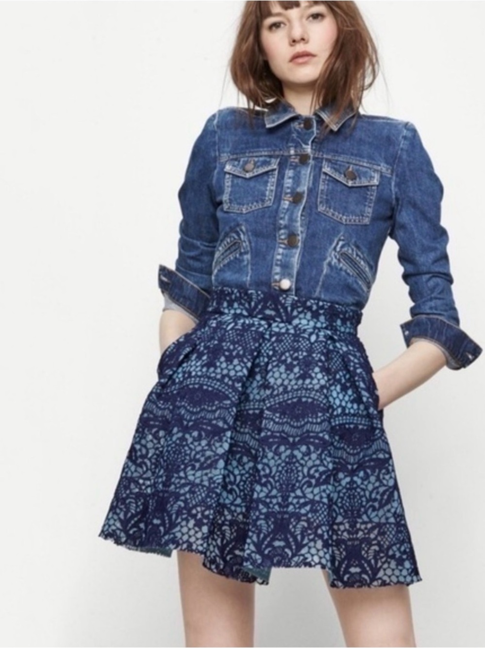 Maje Black and White Lace Circle Skirt